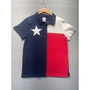 Creative Apparel Texas State Flag Polo Shirt Blue Red White Star Women's M Rodeo